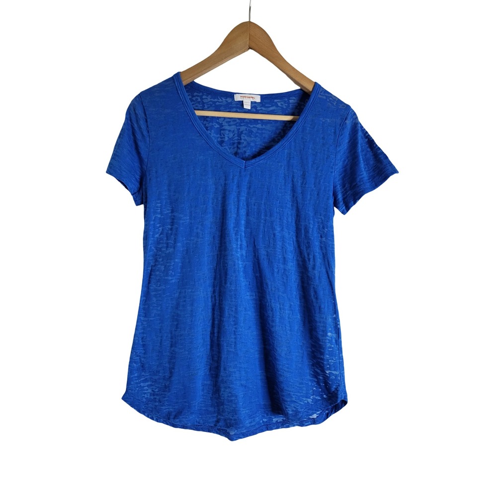 Delias Blue Burnout Camo V-Neck Short Sleeve T-Shirt L Burnout Lightweight